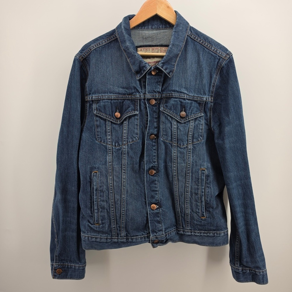 Arizona Jean Co Mens Denim Jacket Large Attic Wash Blue Cotton Trucker